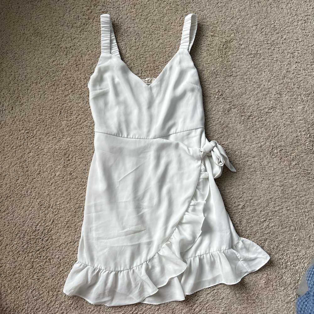 Altar’d State White Ruffled Wrap Mini Dress Graduation